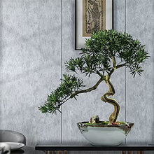 Fake Plants Artificial Bonsai Tree New Chinese-Style Simulation Luohan Pine Bonsai Tree 25.6 in Large Green Simulation Welcome Pine Bonsai Plant Ceramic Flower Pot Bonsai Tree
