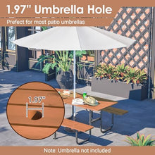 WZONICE98 72" Wooden Picnic Table for 6 Persons, Heavy Duty Outdoor Dining Set with Built-in Benches & 1.97" Umbrella Hole, Weather-Resistant Rectangular Table for Garden, Backyard, BBQ, Courtyard
