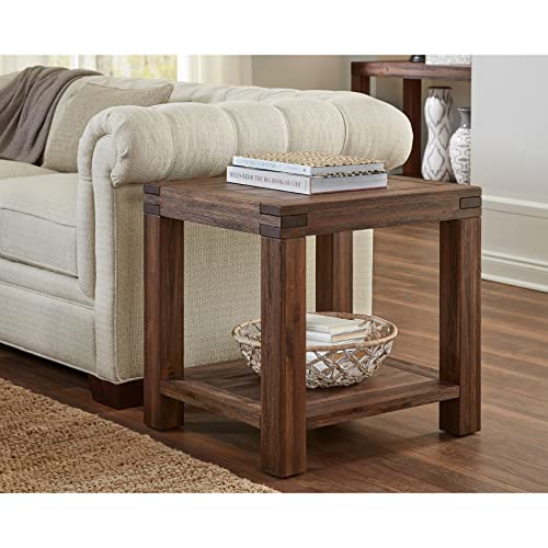 Meadow Solid Wood Rectangular Side Table in Brick Brown Acacia Natural Finish