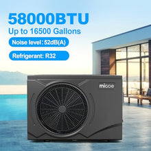 MICOE 58,000 BTU Pool Heat Pump, Inverter Pool Heater for 16,500 Gal Pools