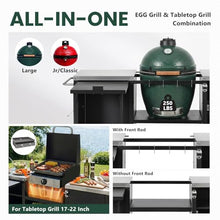VOOTOLOVER 72.4x47.4x34.3Inches Rolling Black Large Grill Table for Big Green Egg, Metal Outdoor Grill Cart with Fold-Out Prep Table, Shelves & Spice Rack, for Outdoor Cooking Meal Prep Storage