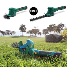 10.8V Hedge Trimmer Grass Shear, 2-in-1 Electric Small Hedge Trimmer, Handheld Grass Trimmer One-Handed IP67 Waterproof, with 2 Interchangeable Blades & 2pcs Rechargeable Batteries