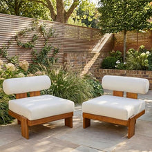 Christopher Knight Home Hazoe Acacia Wood Lounge Chair Outdoor Set of 2, Patio Accent Chair Set with Thick Waterproof Cushions, Outdoor Armless Club Chair for Patio Furniture Set, Beige + Teak