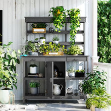 66'' Large Farmhouse Outdoor Potting Bench Table, Gardening Table Workstation with 2 Drawers, Potting Benches for Outside with Cabinet and Open/Removable Shelves, Garden Bench (Gray, 66'')