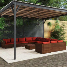 LDEWOAMEG 12 Piece Patio Lounge Set with Cushions Poly Rattan Brown