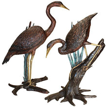 Design Toscano Standing and Fishing Herons in Reeds Statue Two Tone Bronze & Verdigris