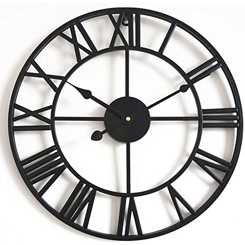 CUTPOIY Wall Clock,Outdoor Clock,Garden Clock,Oversized Rome Numeral Decorative Art Classic Metal Wall Clock, Indoor Silent Clock for Living Room Decor, Fireplace, Office(Black-31.5inch)