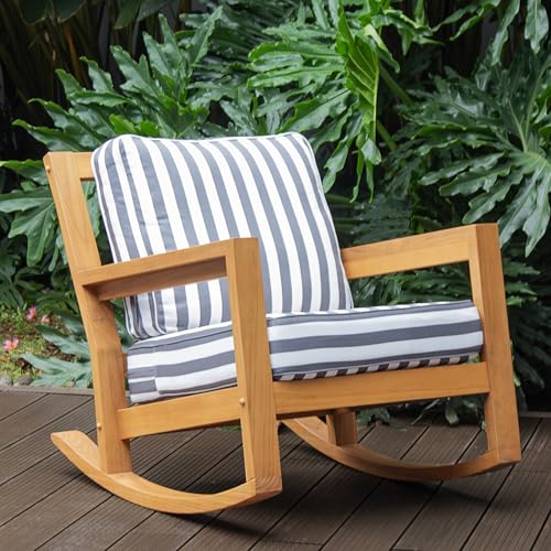 Cambridge Casual Newport Deep Seating Rocking Chair with Stripe Cushion, Removable Cushion, Perfect for Poolside, Backyard, Balcony, or Sunroom