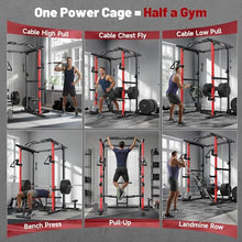 ARMAC 1500lbs Multi-Function Power Rack with Adjustable Cable Crossover Black+Red 01