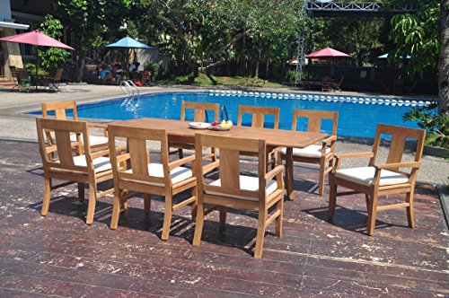 WholesaleTeakFurniture Grade-A Teak Wood 8 Seater 9 Pc Dining Set: 94" Double Extension Rectangle Table and 8 Osborne Arm Chairs #WFDSOS33