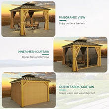 YITAHOME 10x10ft Hardtop Gazebo with Nettings & Curtains, Brown