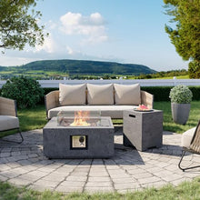 Cosiest Propane Fire Pit with Wind Guard&Tank Cover for Outside, 28 in Square Gas Fire Pits for Outdoor Patio, Certified, 50000 BTU Concrete Rectangle Base with Rain Cover, Free Lava Rocks