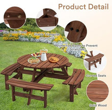 Zevemomo 8 Person Wood Picnic Table, Round Tabletop with Umbrella Hole