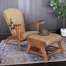 Cambridge Casual Camden Teak Adirondack Chair and Ottoman Set – Beige, Adirondack Chair with Ottoman, Wicker Accent, Water-Resistant Cover, Patio Lounge for Porch