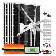 1000W Solar Wind Power Kit Home Off-Grid System for Charging 12V Battery:5 X 120W Mono Solar Panel + 400W Wind Turbine Generator + Hybrid Controller+ 3000W 12V Inverter