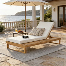Christopher Knight Home Winlyn Acacia Wood Chaise Lounge Chair with 3-Fold Cushion, Outdoor Chaise Lounge with 4-Position Adjustable Backrest and Side Surface, Slatted Single Lounge, Teak+Cream