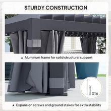 Outsunny 10 x 13 ft. Louvered Pergola Hardtop Gazebo w/Curtains Dark Gray