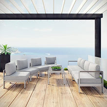 Modway Shore 7-Piece Aluminum Outdoor Patio Sectional Sofa Set in Silver Gray
