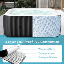 Glonerle 2-4 Person Inflatable Hot Tub, Large Square Portable Blow up Hot Tub, Leak-Proof PVC Outdoor Spa with 120 Air Jets, Insulated Cover and Heater Pump, 60” X 60” X 25”