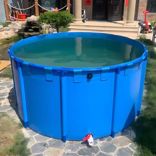 Zfmnoyev Round Canvas Fish Pond Pool, Above Ground Pool, Large Fold Aquarium Children's Pool Fish Tank, Outdoor Pool for Backyard, Easy to Install (Color : Blue, Size : 2.5x1.2m)