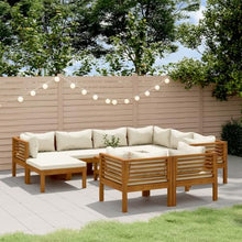 YUOTYRKTEJRSG 10-Piece Modular Patio Furniture Set, Outdoor Garden Lounge with Cream Cushions and Solid Acacia Wood Frame for Terrace, Backyard, Poolside Relaxation and Social Gatherings