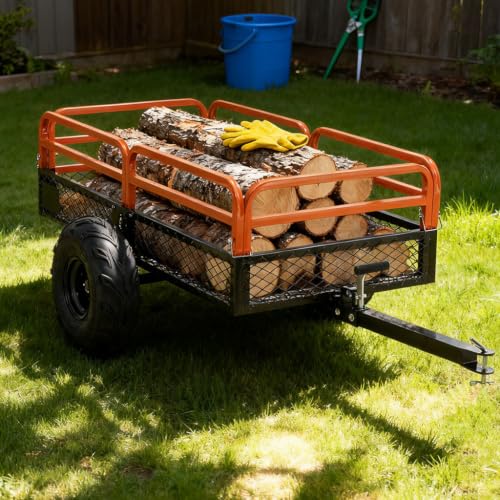 Tow Behind Dump Cart, 1500 LBS Heavy Duty Steel Utility Trailer, 15 Cu Ft Garden Cart with Dual-Control Dumping, 17.7 Inch Pneumatic Tires for Lawn Tractor ATV UTV Zero-Turn Mower