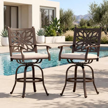 PHI VILLA Outdoor Bar Stools Swivel Set of 2,Cast Aluminum Patio Bar