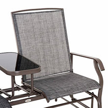 Kaimei Double Glider Loveseat with Table, Steel Frame Patio Rocking Chair, Outdoor Seating for 2 - Breathable Mesh Fabric, Gray