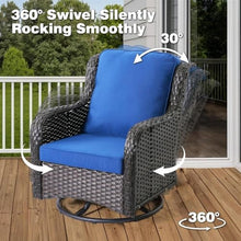 UOPYNE 6-PCS Patio Furniture Sets with Swivel Rocking Chair and Thick Cushion Outdoor Conversation Sets 6 Pcs, 2 x Swivel Cushioned Sofa Chairs, 1x3-Seat Sofa, 2xOttomans for Backyard Poolside