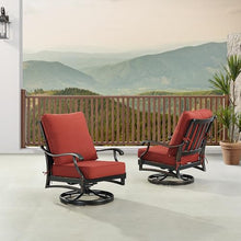 Oakland Living Pair of Black Aluminum Patio Deep Seating Swivel Rocker Club Chairs with Red Cushions