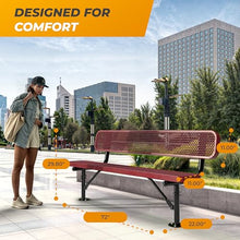 OUTTANS Heavy-Duty Outdoor Metal Bench (6 Ft - Surface with Back, Red)