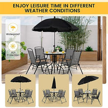 DUYHBAWRS 6 PCS Patio Dining Set Folding Chairs Glass Table Tilt Umbrella Garden