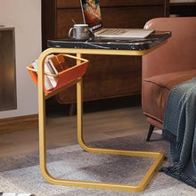 SBZOPCUW Side Table, Sofa Tray Table with Storage Bag(/Black+/Gold)