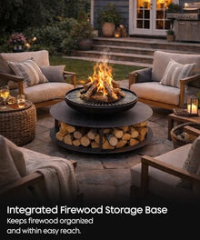 eldimer no.06 - Wood Burning Carbon Steel Fire Pit with Table - 23.6" Bowl and 35.6" Table - Industrial Outdoor Fire Bowl for Backyard and Patio