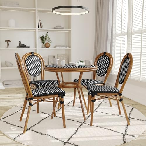 EMMA + OLIVER Colmar Indoor/Outdoor Bistro Set Black & White Rattan/Natural Frame