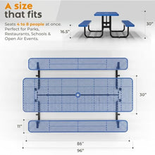 OUTTANS Commercial Metal Picnic Table (Blue, 8' Rectangular)