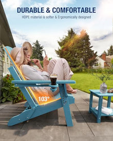 POWERWOOD Adirondack Chair with Cup Holder: Adirondack Chairs set of 4 Plastic HDPE Material Furniture - Composite Fire Pit Chairs Foldable for Outdoor/Backyard/Garden/Lawn/Deck/Porch/Patio