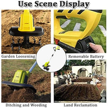 Electric Garden Rotavator, Cordless Tiller Cultivator with 2×4000mah Battery and Charger, 10.5cm Tilling Width, 25cm Working Depth for Soil Cultivation