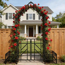 Metal Garden Arbor with Gate, Heavy Duty Garden Trellis for Climbing Plants, 80.7''W x 97.2''H Outdoor Archway Flower Arches Wedding Arbor for Bridal Party Garden Decor - Black