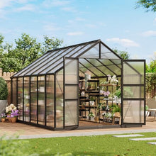 8x12 FT Greenhouse for Outdoors, Polycarbonate Greenhouse with Roof Vent, Ground Nails, Lockable Push Door, Aluminum Large Walk-in Green House for Outside Garden Backyard, Patio, Lawn