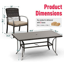 Pamapic 8504 Patio Dining 7 Piece, Outdoor Wicker Furniture Set for Backyard Garden Deck Poolside/Iron Slats Table Top, Removable Cushions, 7 Pack, Beige