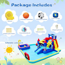 Inflatable Backyard Play Center with Long Slide, Splash Pool, Climbing Wall, Basketball Hoop, Soccer Goal, Cannon, Rocket Sprayer, Jumping Area, Outdoor Bounce House for Kids Family Lawn Garden