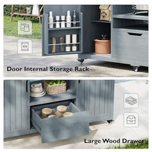 Navostraya 66.5" Outdoor Kitchen Island Grill Cart, 100% Solid Wood Rolling Grill Table for Large Big Green Egg, Kamado Joe, 21-22 Inch Tabletop Grills, Stainless Steel Top with Storage (Grey Blue)