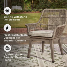 Signature Design by Ashley Beach Front Casual Outdoor Arm Chair with All-Weather Cushion, Set of 2, Resin Wicker with Aluminum Frame, 18.5" Seat Height, Beige