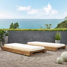 Great Deal Furniture GDFStudio Outdoor Acacia Wood Chaise Lounge Set of 2 Sandblast Teak Finish, Cream