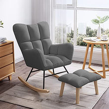 HCZKIUJ Footstool Rocking Chair, Soft Cushion Relaxing Lounger with Solid Wood Legs and Footstool, Recliner Armchair for Indoor Yard Patio, 4 Colors Living Room Chair (Grey 75x55x82cm)