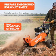 Superhandy 15HP Gas-Powered Stump Grinder with Electric Start, 420cc Engine, Sweep Function, Adjustable Angled & Foldable Handle, 8 Tungsten Carbide Teeth
