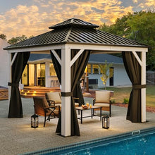 YITAHOME White Gazebo 10x10ft Hardtop Double Roof with Netting and Curtains
