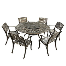 Oakland Living Contemporary Modern Outdoor Mesh Lattice Aluminum 59 inch Bronze Round Dining Set with Lazy Susan and Six Chairs