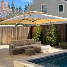 12' x 12' Square Silver Thicker Pole Cantilever Umbrella With Base,Beige